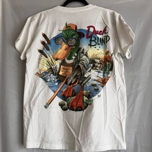 Vintage 90’s Comical White T Shirt Duck Blind by Caribbean Surf, sz Med